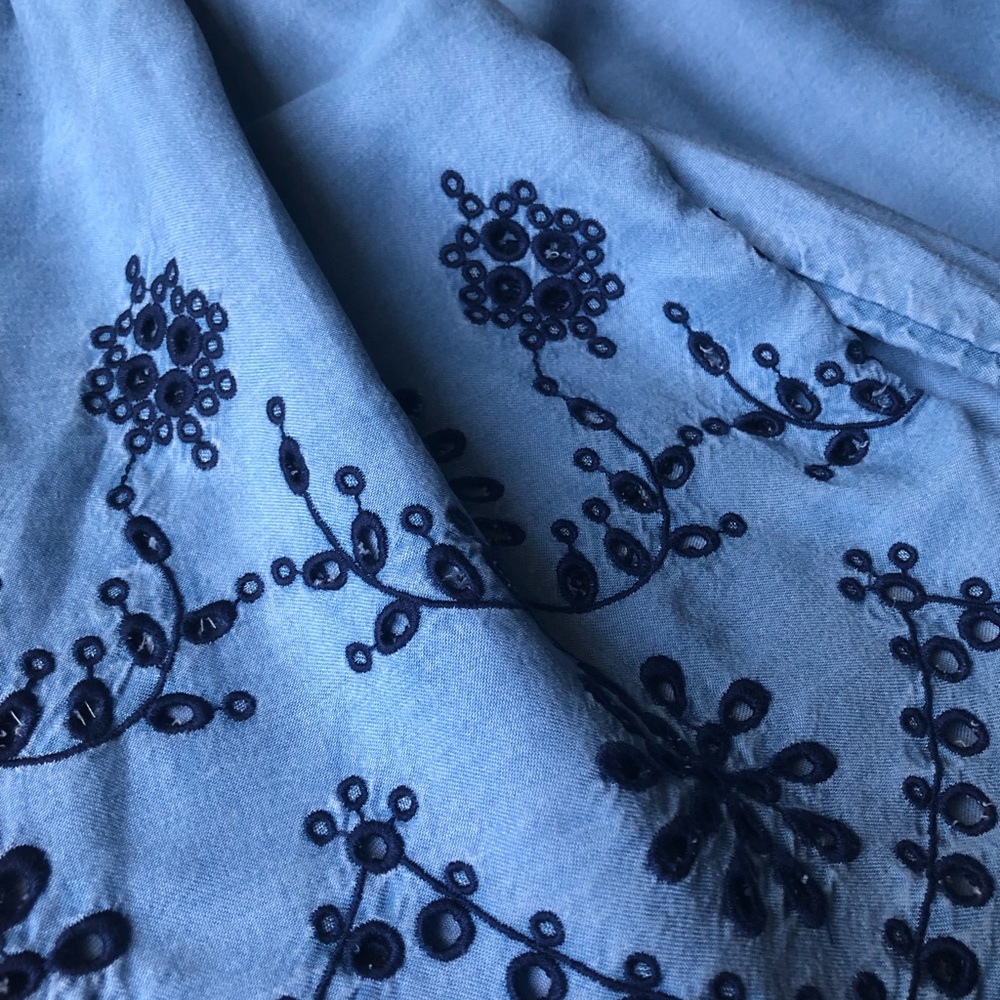 embroidered bell sleeve light chambray blouse - Picture 2 of 4